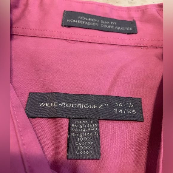 Wilke Rodriguez Non-Iron Slim Fit Dress Shirt - Magenta/Fuchsia, Size 16 1/2 - Picture 4 of 5